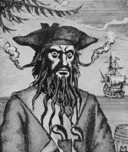 Černovous pirát (dřevořez) od English School