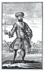 Pirát Černovous, z Obecná historie loupeží a vražd nejznámějších Pyrátů od kapitána Charlese Johnsona, vydané v roce 1724 od English School