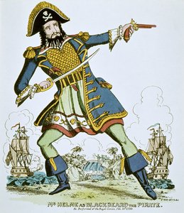 Černovous pirát (barevná rytina) od English School
