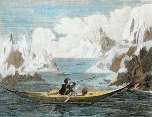 Loď grónského muže, asi 1779 (rytina) od English School