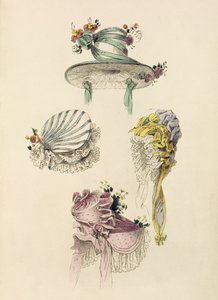 Čepice pro příležitost, módní talíř z Ackermanns Repository of Arts od English School