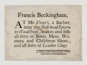Boot and Shoemakers, Francis Beckingham, vizitka od English School