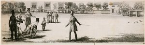 Bowls se hraje během Regency v neidentifikované zahradě od English School