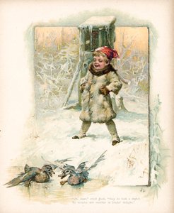 Chlapec sleduje kachny ve sněhu od English School