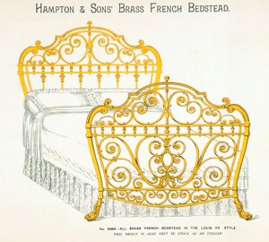 Mosazná francouzská postel z katalogu nábytku Hampton and Sons, 1902