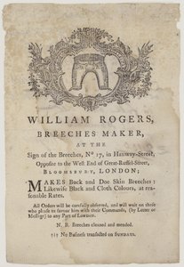 Breeches Makers, William Rogers, vizitka od English School