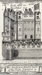 Bristolský hrad, podle mapy Bristolu Jamese Millerda z roku 1673, z „Krátké historie anglického lidu“ od J. R. Greena, vydané v roce 1893 od English School
