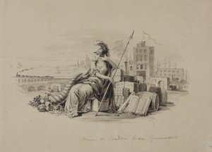 Britannia, Pohled na Londýn z Greenwiche (pero a inkoust s mytím na papíře) od English School