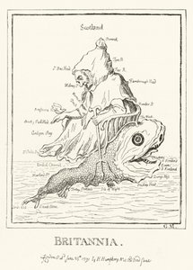 Britannia, mapa Anglie (rytina) od English School