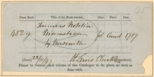 British Museum, Book Order Slip, 23. listopadu [18?]47 od English School