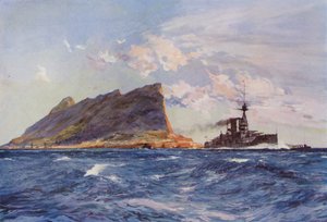 Britská bitevní loď u Gibraltaru (barva litho) od English School
