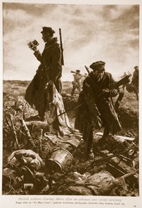 Britští vojáci odklízejí trosky po postupu na nepřátelské území, 1914-19 od English School