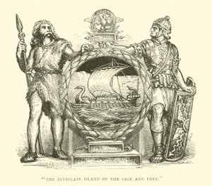 Briton and Roman, Britain, The Inviolate Island of the Sage and Free (rytina) od English School
