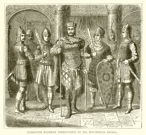 Byzantský císař obklopený svými domácími jednotkami od English School