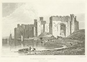Hrad Caernarvon, Caernarvonshire (rytina) od English School