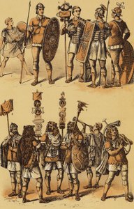 Caesar, Galská válka: římští vojáci (barevná litografie) od English School