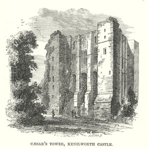 Caesarova věž, hrad Kenilworth (rytina) od English School