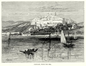 Cagliari od moře (rytina) od English School