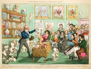 Telecí hlavy a mozky aneb frenologická přednáška, 1826 (barevný lept)