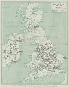 Kanálová doprava na Britských ostrovech, hlavní systémy se splavnými řekami (litho) od English School