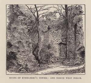 Canterbury: Ruiny Ethelbertovy věže a North West Porch (litho) od English School