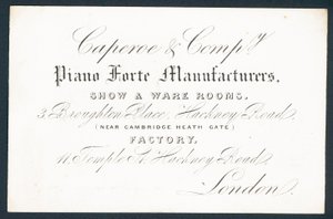 Caperoe & Company, výrobci piano forte, obchodní karta od English School