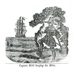 Kapitán Kidd pohřbívá Bibli, ilustrace z 