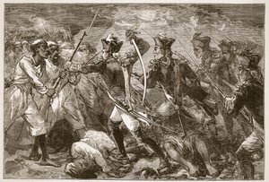 Kapitán Yorke vede opuštěnou naději v Masulipatnam, Ilustrace z Cassellových Ilustrovaných dějin Indie od Jamese Granta, hospoda. 1879 od English School