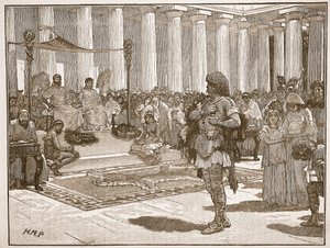 Caractacus před Claudiem, ilustrace z Cassells Illustrated History of England (sépiová fotografie) od English School