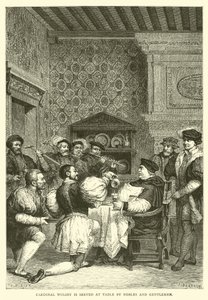 Kardinál Wolsey je u stolu obsluhován šlechtici a gentlemany od English School