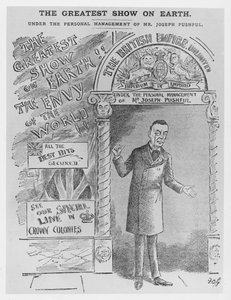 Karikatura Josepha Chamberlaina jako koloniálního tajemníka, kolem roku 1900 od English School