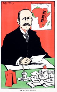 Karikatura sira Alfreda Milnera, britského koloniálního guvernéra Kapské kolonie při vypuknutí druhé búrské války od English School