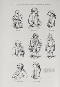 Karikatury z „Narrative and Critical History of America“, editoval Justin Winsor, Londýn, 1886 od English School