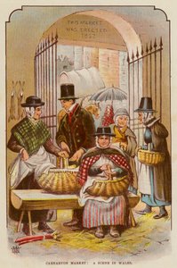 Carnarvon Market, Scéna ve Walesu (barevné lito) od English School