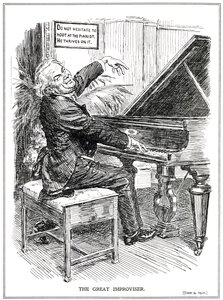 Kreslený parodující LLoyd George jako velký improvizátor nebo vůdce improvizačních toryů, červen 1920 od English School