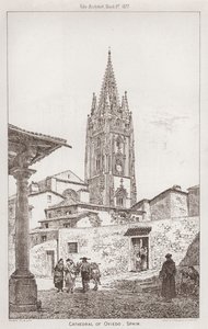 Katedrála v Oviedu, Španělsko (rytina) od English School
