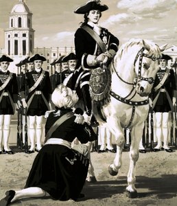 Catherine vedla armádní povstání, které svrhlo jejího manžela, cara Petra od English School