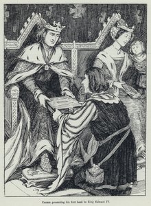 Caxton představuje svou první knihu králi Edwardu IV (litho) od English School