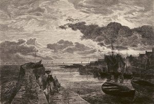 Cellardyke Harbour, lept Chauvel, podle Sama Bougha (litografie) od English School