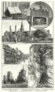 Spoutaná Bible, Lingfield; Krb, Sackville College; Sackville College; Střední řada; V Ashurst Wood; Hrad Brambletye (rytina) od English School