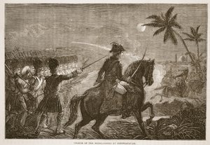 Charge of the Highlanders at Seringapatam, ilustrace z Cassells Illustrated History of India od Jamese Granta, pub. 1879 od English School