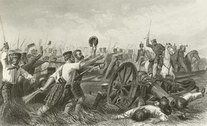 Obsazení Highlanders před Cawnpore, pod vedením generála Havelocka od English School
