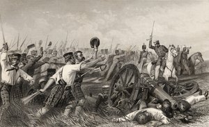 Charge of the Highlanders před Cawnpore pod vedením generála Havelocka, z „Historie indické vzpoury“, vydané v roce 1858 od English School