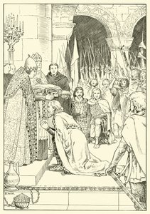 Karel Veliký korunován v St Peters (inkoust na papíře) od English School