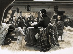 Charles Darwin se plaví směrem k ostrovům Galapágy od English School