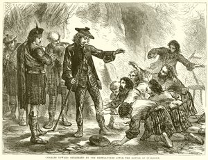 Charles Edward chráněný Highlanders po bitvě u Cullodenu