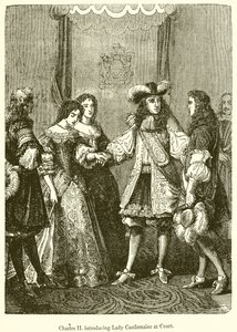 Karel II. představení lady Castlemaineové u dvora od English School