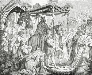 Karel IV., císař Svaté říše římské, na návštěvě papeže Urbana V. v Avignonu v roce 1365, 1882 od English School