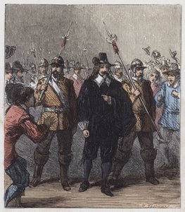 Karel I., odvezen do vězení (barevná rytina) od English School