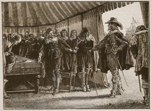 Karel a skotští komisaři, ilustrace z Cassells Illustrated History of England (sépiová fotografie) od English School